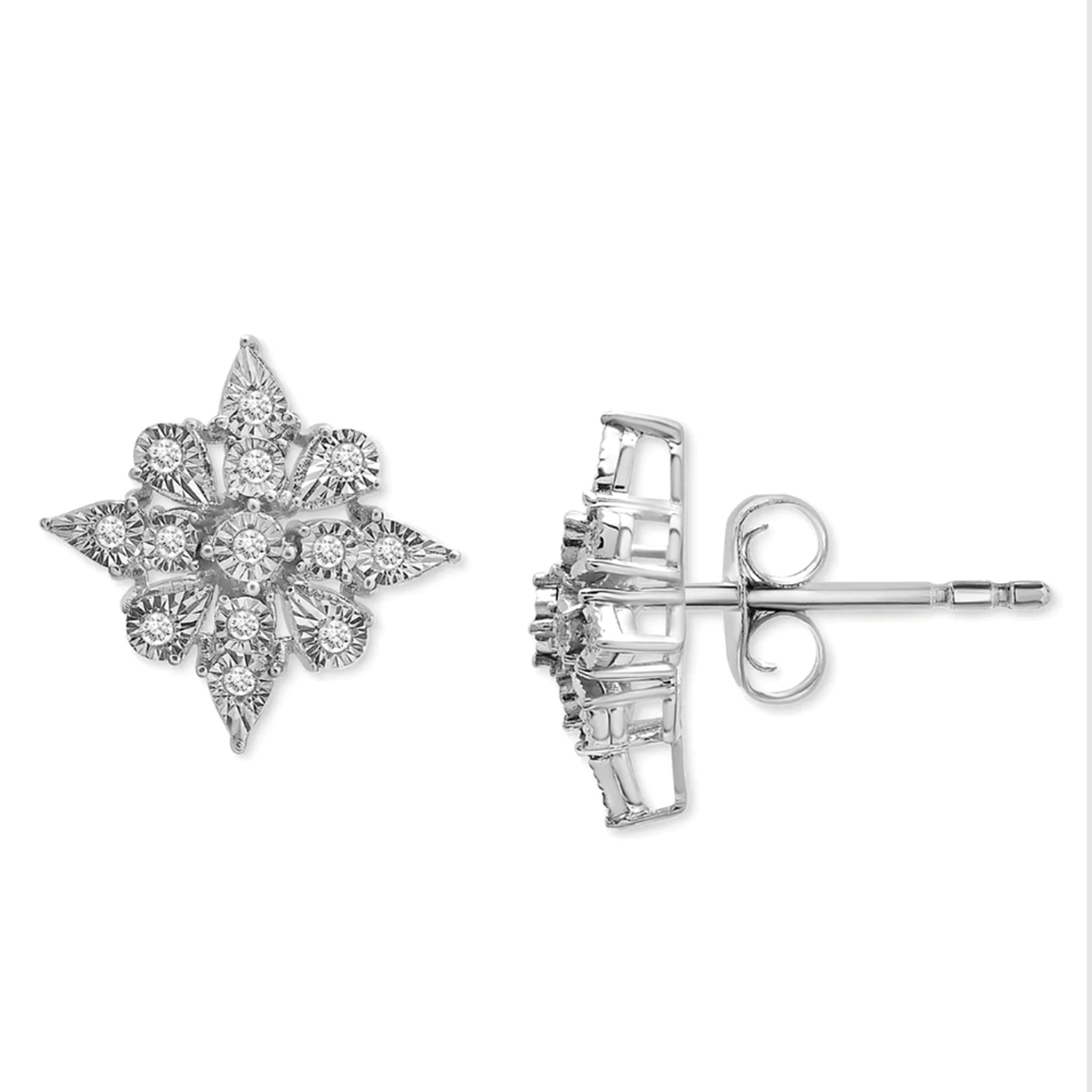 DIAMOND CLUSTER STUD EARRINGS (1/10 CT. T.W.) 100% GUARANTEED!